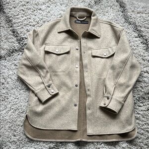 Zara Beige Oversized Wool-Blend Shacket